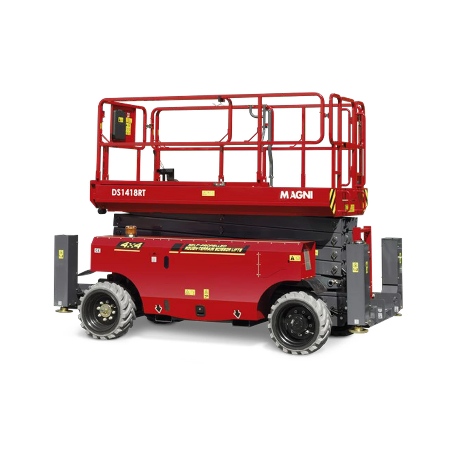 Piattaforma semovente pantografata Magni DS1418RT su sfondo bianco - noleggio Gruppo Festa Matera